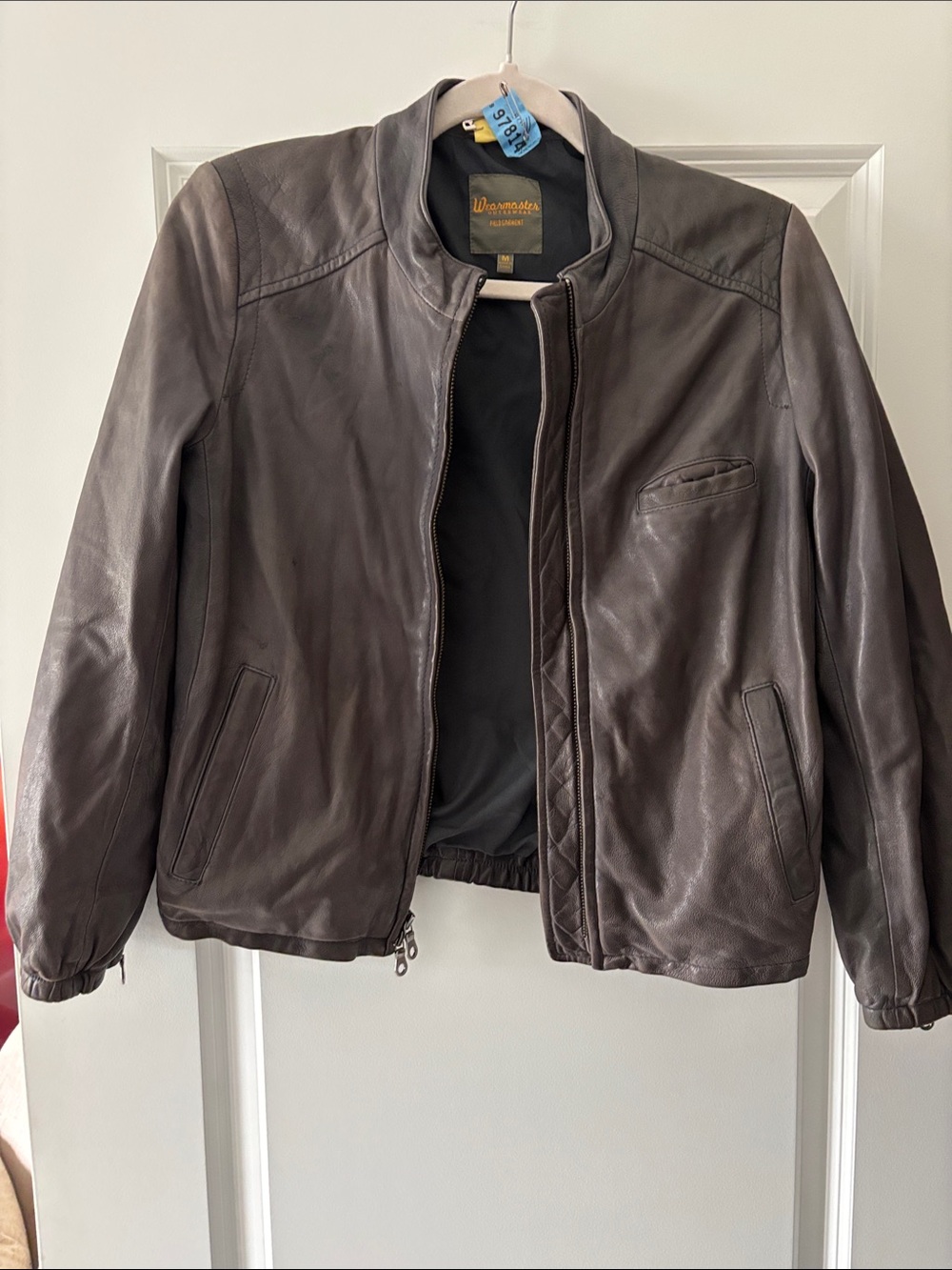 Dark Brown Leather Bomber Jacket